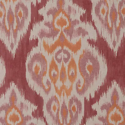 Ankara Ikat Persian Red Linen Fabric Chess Designs Print Contemporary Curtains • £1.79