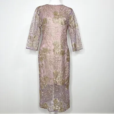 Miss Selfridge Sheer Purple Metallic Gold Embroidered Sequin Floral Dress 6 NWT • $39