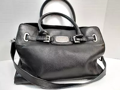 Large MICHAEL KORS Hamilton Black Leather Tote Purse Satchel Bag Chain Strap • $42.87