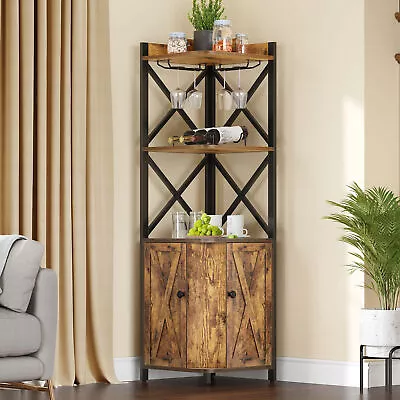 5 Tier Kitchen Corner Bar Cabinet Tower Wine Liquor Open Storage Display Rack • $112.99