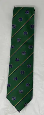 $20 • Buy Notre Dame Necktie Logo Green Silk Buffalo Bay Striped