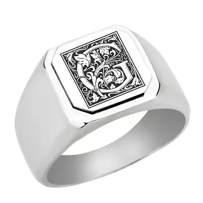 Floral Monogram Letter G Stainless Steel Signet Ring Stainless Steel Initial... • $14.99