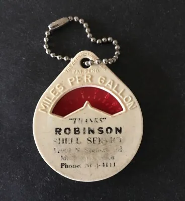 Vintage Keychain ROBINSON SHELL SERVICE Gas Station Key Fob Ring MPG CALCULATOR • $17.95