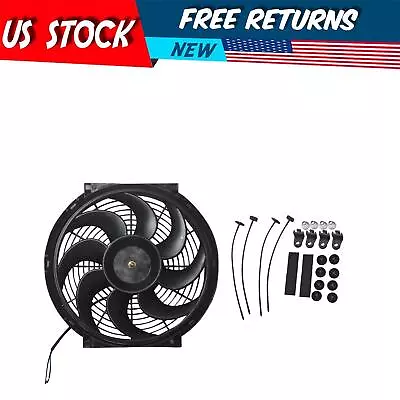 14  Universal Slim Fan Push Pull Electric Radiator Cooling 12V 90W W/ Mount Kit • $28