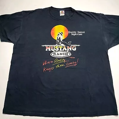 Vintage Mustang Ranch T-Shirt Strip Club Brothel Print Black Men's Size 2XL 90's • $44.99