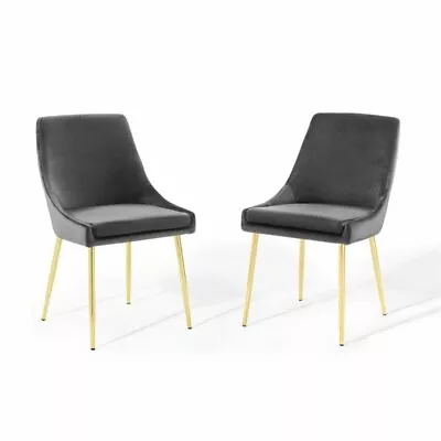 Modway Viscount 19  Performance Velvet Dining Chairs In Gold/Charcoal (Set Of 2) • $208.99