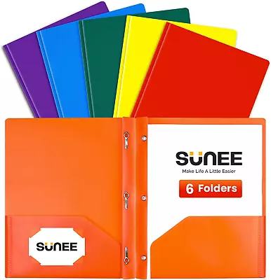 3-Prong Plastic Folders With Pockets (6 Pack Assorted Colors) 2 Pocket Folders  • $9.12