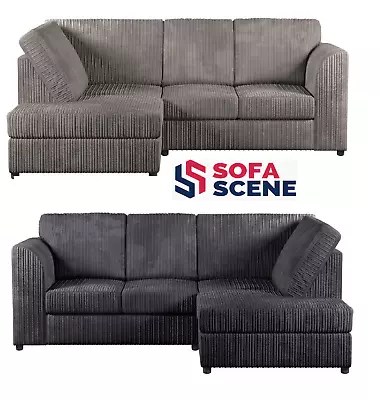 £399 • Buy Jumbo Cord High Back Cushions Corner Sofa Suite Set Footstool 3 2 Seater Grey UK