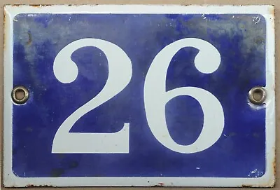 Old Vintage Blue French House Number 26 Door Gate Plate Steel Enamel Plaque Sign • $82.50