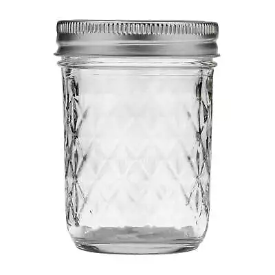 Quilted Crystal Mason Jar W/ Lid & Band Regular Mouth 8 Ounces 12 Count US • $15.36