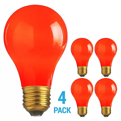 4 Pack CERAMIC SOLID RED BULBS A19 25W 120V Medium E26 Base 25A19 Dimmable • $9