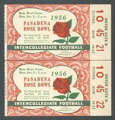 1956 Rose Bowl Football Ticket Stubs ~ Michigan State-17 Ucla Bruins-14 • $595