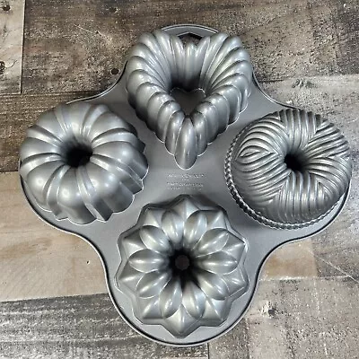 Nordic Ware Bundt Quartet Mini Cake Pan Heart Flower Classic Bavarian Shapes • $25