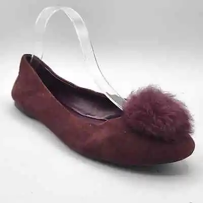 MICHAEL Michael Kors Burgundy/Purple Suede Fur Pom Pom Ballet Flats Size 8.5M • $28.80