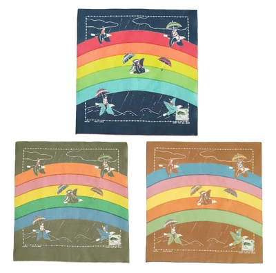 $49 • Buy Kapital Fast Color Selvage Bandana   RAINBOW & BIRDS   Navy / Khaki / Gold New