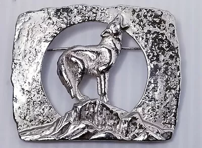 Vintage Howling Coyote Or Wolf JJ Jonette Jewelry Company Pewter Pin Brooch 2.5  • $15.99