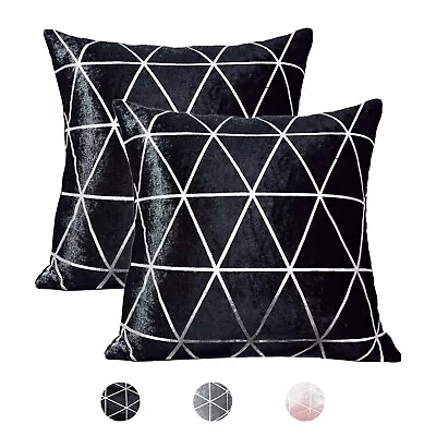 £5.99 • Buy Set Of 2 Cushion Cover Crushed Velvet Metallic Sparkle Geometric Designs Decor