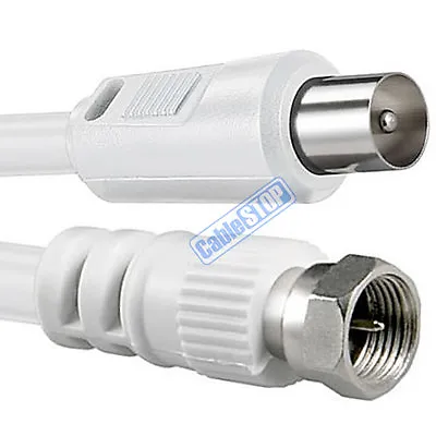 2m Coax F Screw To COAX Plug SKY SAT CABLE PAL DIGITAL TV 75ohm WHITE Fly Lead • £3.65