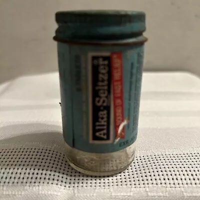 Vintage Alka-Seltzer Glass Medicine Bottle With Paper Label Metal Screw LidRetro • $10.99