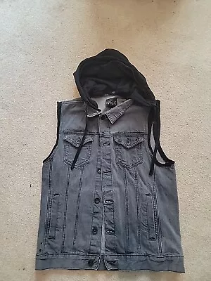 XXX Rude Vest Mens Medium Black  Denim Sleeveless Detachable  Hooded Punk • $24.99
