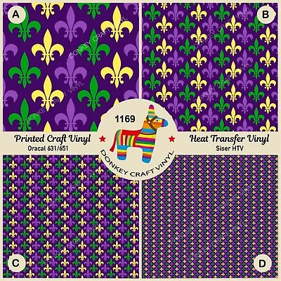 Mardi Gras Fleur De Lis Patterned HTV Iron On Printed Cricut Adhesive Vinyl 1169 • $2.30