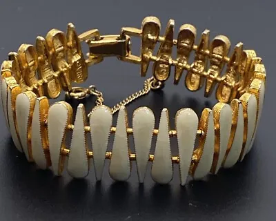 Vintage Bracelet VIRO Gold Plated Enamel Off White Italy 80’s Style 7.25” • $16