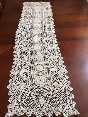 Vntage Handmade Crochet  Cotton Table Runner Desktop Decor Cover Gift • $6.75