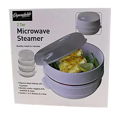 2 Tier Microwave Steamer Healthy Cooking Quick Fast Vegetables Fish Shellfish  • $14.99