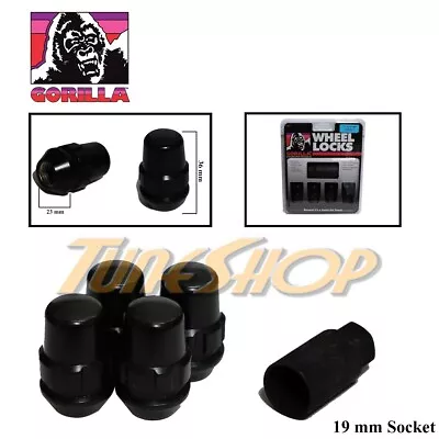 4 Lock Gorilla 19mm Socket Bulge Acorn Wheels Rim Lug Nuts 12x1.5 12 1.5 Black M • $19.95