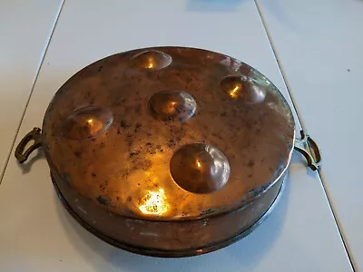 Vintage 10.5  X 2  Deep Copper 5 Egg Poacher Escargot Pan W/ Brass Handles • $13.49