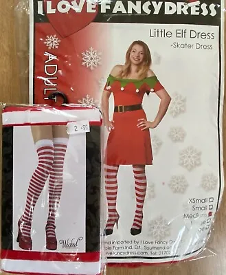 £9.99 • Buy Ladies Elf Costume Christmas Santas Little Helper Festive Fancy Dress & Tights1d