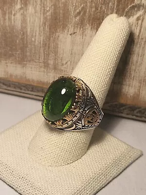 Sterling Silver 925 Turkish Handmade Authentic Simulated Emerald Ring Size 9 • $94.99