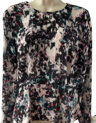 $53.08 • Buy BERSHKA Multi Color Navy Blue Floral Size M Long Sleeve Sheer Blouse Shirt Top