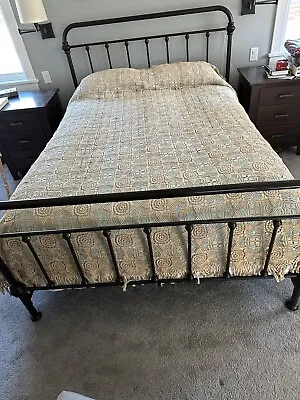 Vintage 1940s Hand Crocheted Heavy  Bedspread Cotton Beige 76  X 110  • $120