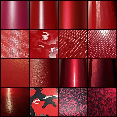 19 Styles Of RED Self Adhesive Vinyl Wrap - ANY SIZE - BUBBLE/AIR FREE - Car • £0.99