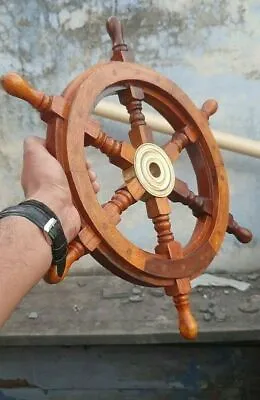 £35.03 • Buy 18 Nautical Wooden Brass Ship Wheel Pirate Wall Decor Marine Boat Steering Wheel