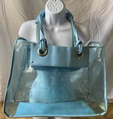 Dolce & Gabbana D&G Vtg Y2K Light Blue Transparent Monogram Beach Tote Bag Clear • $54.95