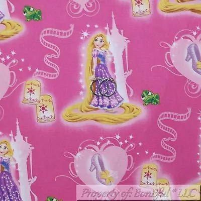 BonEful Fabric Cotton Quilt Pink Disney Princess Rapunzel Castle Girl RARE SCRAP • $1.95