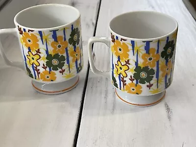 Vintage/Retro Flower Pedestal Mugs Set Of 2  Mid Century Coffee Cup Multicolor • $10