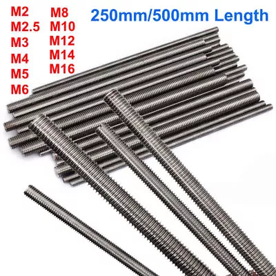 1PCS Threaded Rod 304 Stainless Steel Screw M2 M2.5 M3 M4 M5 M6 M8 M10 M12 M16 • $5.29