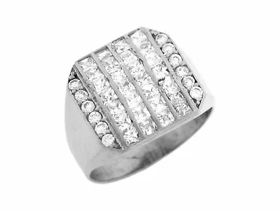 10k Or 14k White Gold Channel Set CZ Cluster High Polished Mens Ring • $434.99