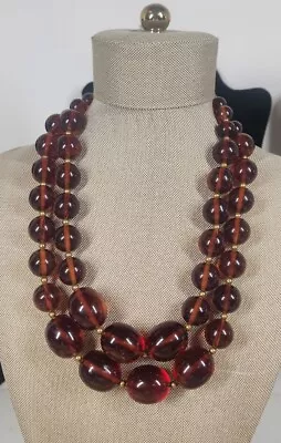 Stunning Vintage Cognac Cherry Amber Beaded Necklace • $99.99