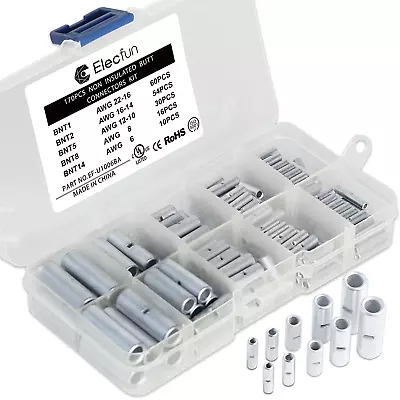 Large Non Insulated Butt Connectors Kit 170Pcs 22-6 Gauge Uninsulated Butt Conne • $23.90