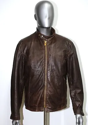 Vintage 1960s Brown Leather Cafe Racer Motorcycle Jacket LESCO LEATHERS Size 44 • $160