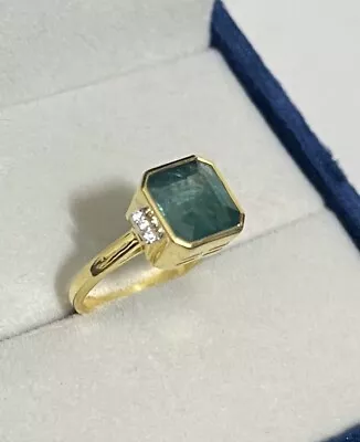 14kt Gold Ring With Natural Emerald Natural Diamond Genuine Diamond Mens Ring • $817