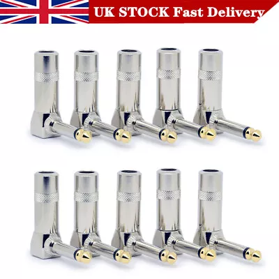 £8.37 • Buy 10x Pro Right Angle Mono Jack Plugs 1/4 Inch 6.35mm Solder Fit Gold Plated Tip