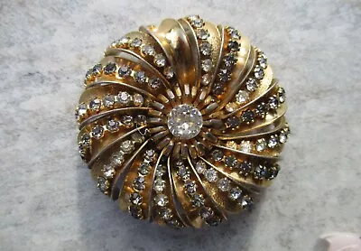 Vintage HOBE Rhinestone Swirl Pinwheel Flower Large Size Pin Brooch - Stunning! • $14.95