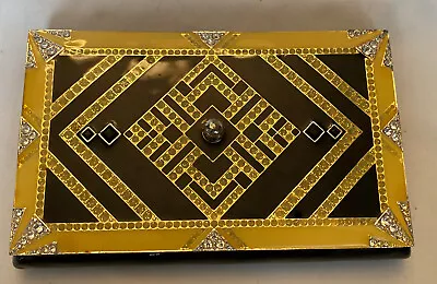 £241.19 • Buy Art Deco Rhinestone Guilloche Enamel Mirrored Bottom Metal Jewelry Box C. 1920’s