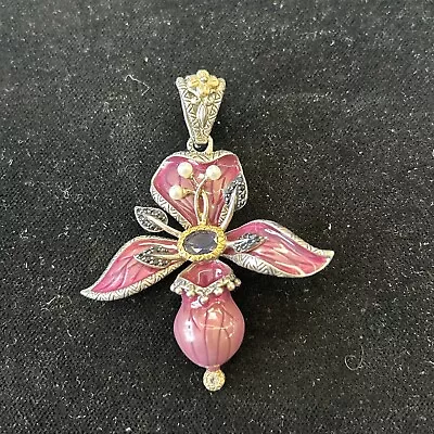 Barbara Bixby Sterling Silver 18K Gold Orchid Pearl Multi Gem Charm Sm Pendant • $125