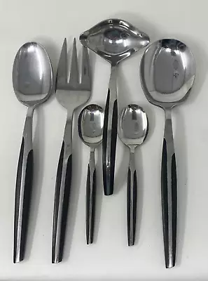 MCM ELDAN Black Handle Flatware SERVING SPOONS LADLE Stainless Steel Japan Vtg. • $45.67